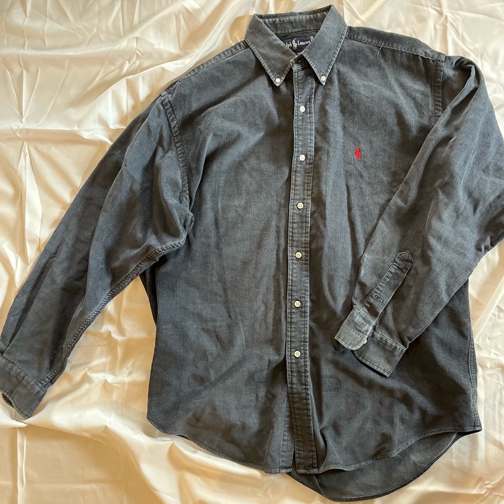 Ralph Lauren Gray Corduroy Long Sleeve Men’s Button Up- Large